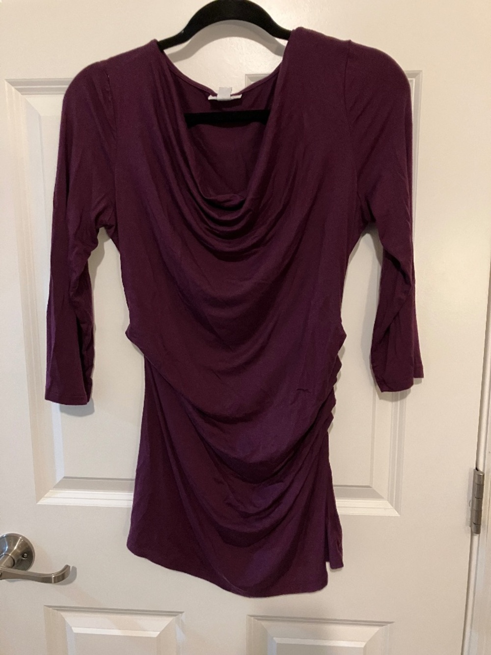 A Pea in the Pod Maternity size M purple plum ruched 3/4 sleeve blouse shirt